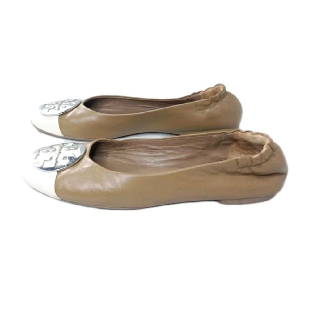 Tory Burch Claire Cap Toe Ballet Flat Shoes  Women's Size 6.5 M Cream & Brown - Picture 3 of 7